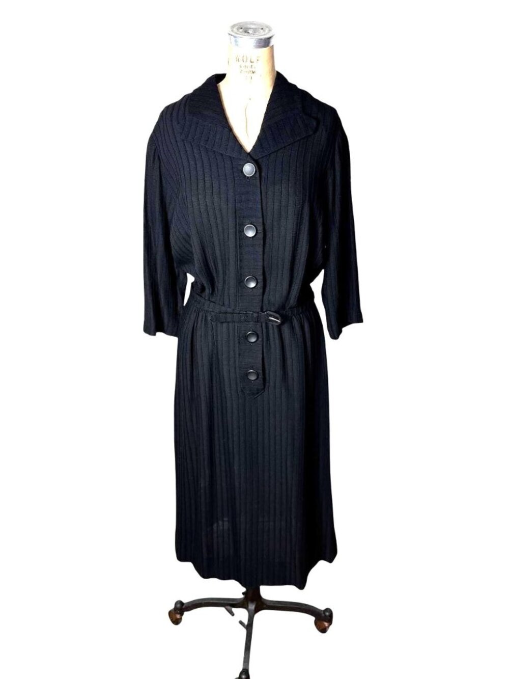 1940s/50s black shirtdress with big buttons Plus Size